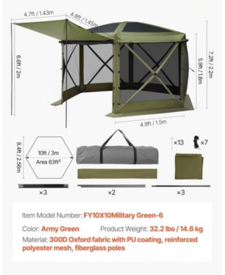 10 x 10 ft 6-Sided Pop-Up Gazebo Screen Tent with Carry Bag