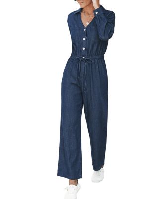 Women's Casual Denim Jumpsuit with Drawstring Waist