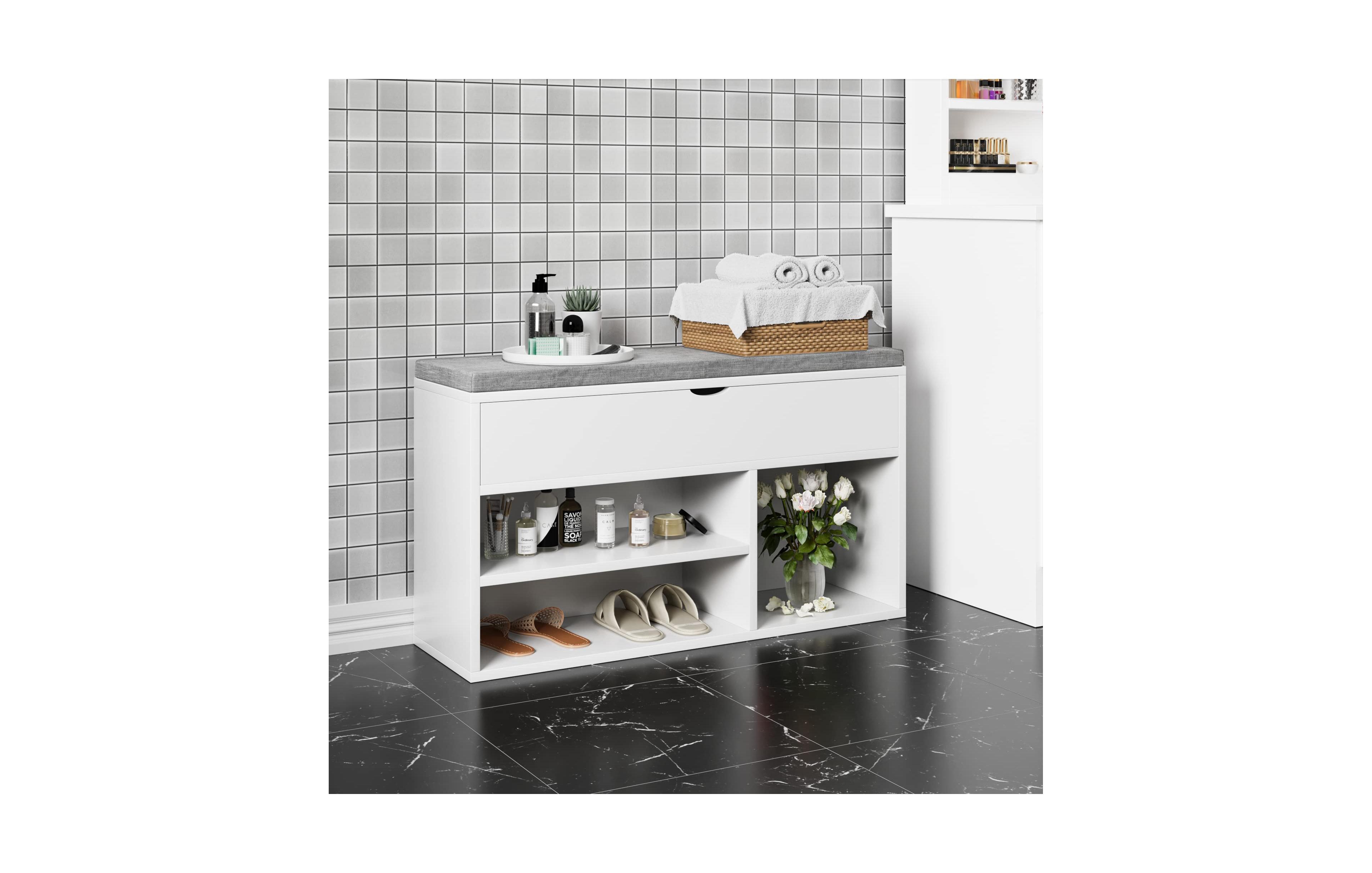 gaomon Shoe Bench with Cushion,Adjustable Shelf Entryway Bench,Hidden Storage Shoe Bench
