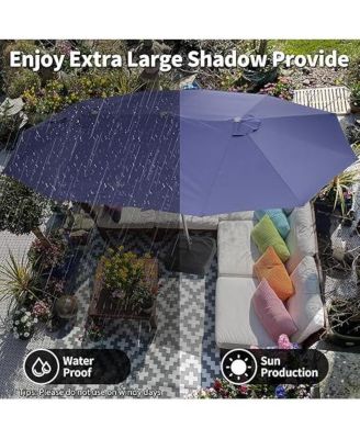 15 ft Double Sided Rectangular Patio Umbrella with Crank, Outdoor Sun Shade