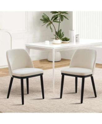 Modern Dining Chair Set of 4,Linen Upholstered Kitchen Chair with Curved Back,Sold Wood Legs,Accent Chair for Kitchen,Dining Room