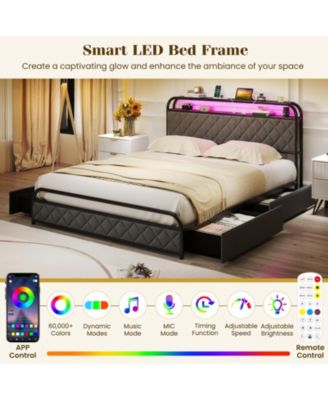 Bed Frame with LED Lights and Charging Station