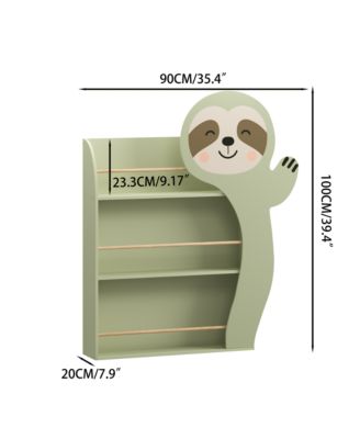 Sloth Kids Bookshelf - 3-Tier Front Facing Book Display Rack, Wooden Storage Organizer with Anti-Tip Kit for Playroom, Reading Corner