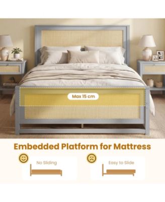 Full Size Rattan Bed Frame with Storage Drawers