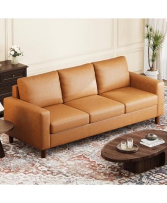 83" Leather Sofa, Mid-Century Modern 3-Seater Couch with Cushions and Armrests