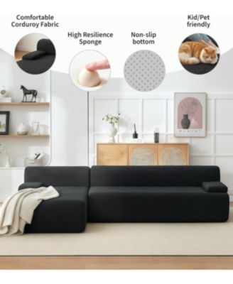 108" Cloud Sectional Sofa with Chaise, Boneless Corduroy L-Shaped Couch, No Assembly
