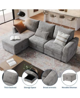 108" Sectional Sofa, L-Shaped Cloud Couch with Storage and Ottoman, 4-Seat Chenille Sofa