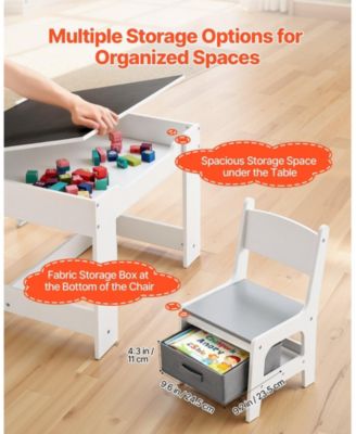 Kids Table and 2 Chairs Set with Reversible Top and Storage for Art and Learning