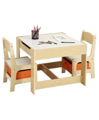 Kids Table and 2 Chairs Set with Reversible Top and Storage for Art and Learning