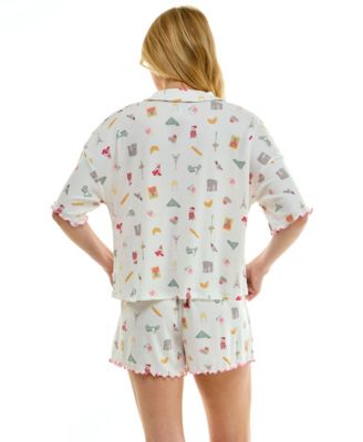 Women's Short-Sleeve Top and Elastic Waistband Shorts, 2-Piece Set