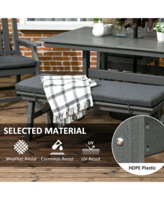 6 Pieces Patio Dining Set, 6 Seater Outdoor Table and Chairs, Conversation Furniture, Armrests, Loveseat Bench, Dinner Table with Umbrella Hole, Cushions, Dark Gray