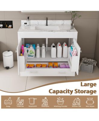 43" Bathroom Vanity with Artificial Marble Carrara Top, Multi-Functional Storage, Soft Close Drawer for Bathroom Remodel