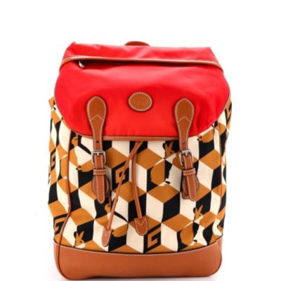 Interlocking G Patch Flap Buckle Backpack Printed Nylon with Canvas and Leather