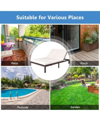 Adjustable Patio Rattan 2 Person Recliner Lounge Chair w/ Cushion Wheel