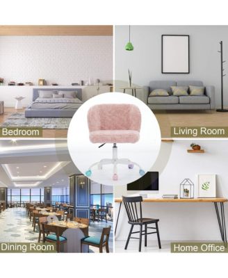 Faux Fur Office Chair - Adjustable Swivel Desk Chair, Fluffy Computer Chair with Colorful Wheels and Metal Base for Home Office