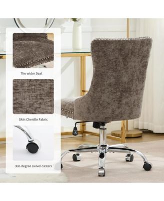 Office Chair - Chenille Upholstered Tufted Button Desk Chair, Adjustable Swivel Computer Chair with Chrome Metal Base for Home
