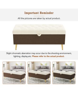 Modern Storage Ottoman Bench - Tufted Cushion, Gold Legs, Hidden Compartment for Living Room and Bedroom