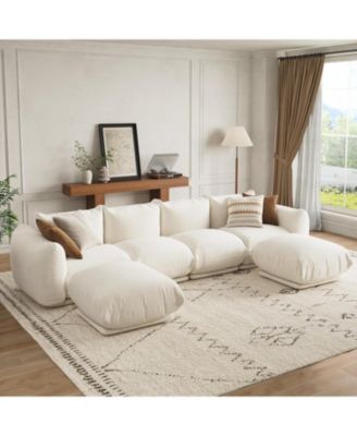 126" U-Shaped Modular Sectional Sofa, Chenille Cloud Couch with Deep Seat