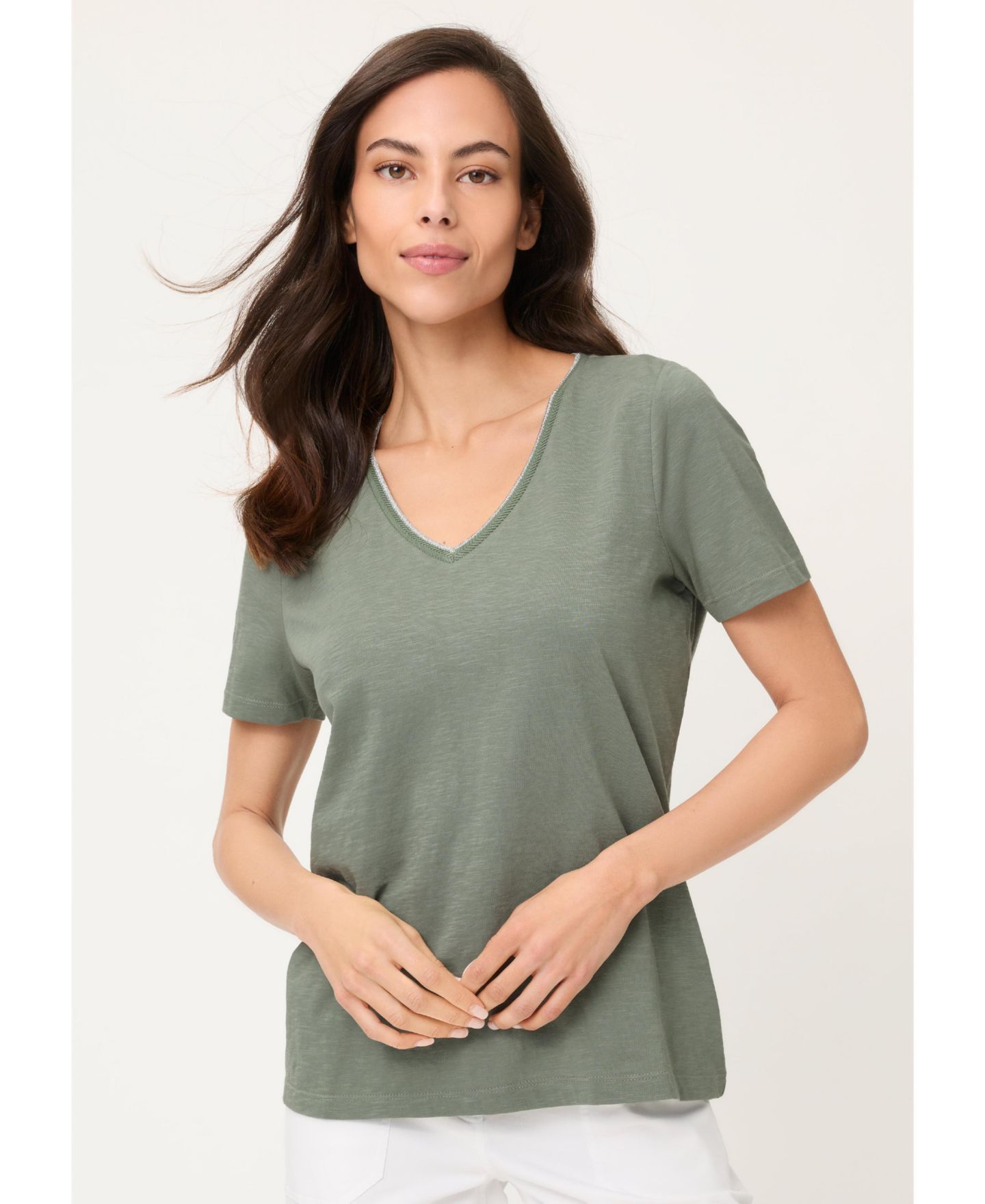 Женская футболка Olsen V-Neck, цвет: Хаки — фото 1