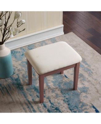 Wood Makeup Vanity Desk and Stool Set - Dressing Table with Mirror and 3 Storage Drawers for Bedroom