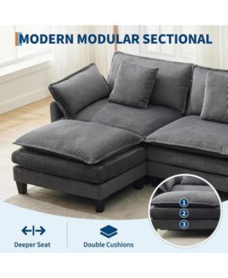 146.5" Modular Sectional Sofa, U-Shaped Couch with 2 Ottomans, Corduroy Cloud Sofa