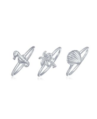 No Stone Nautical Motif Stackable Midi Knuckle Ring Set in .925 Sterling Silver