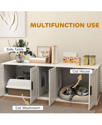 Cat Litter Box Enclosure, Litter Box Furniture with Scratching Mat