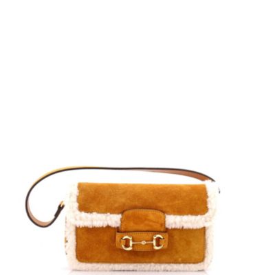 Mini Horsebit 1955 Shoulder Bag Suede with Shearling