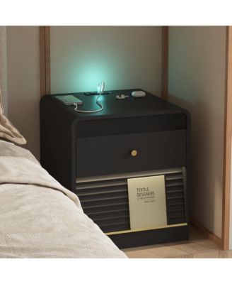 Nightstand with Charging Station, Smart Nightstand with LED Light, Bedside Tables with Storage Cabinet for Bedroom