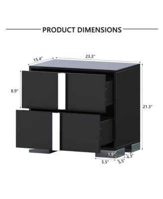 Elegant Nightstand with Silver Mirrored Handle and 2 Drawers, Bedside Table, Sofa Side Table, End Table for Living Room, Bedroom