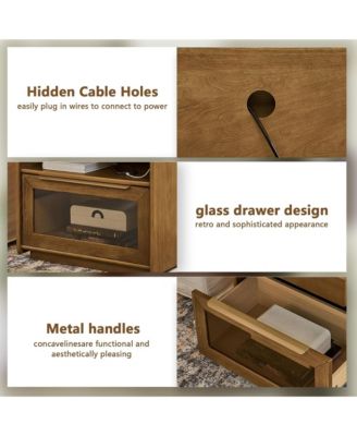 Nightstand with Charging Station and Outlet Hole, Mid Century Modern Bedside Table with Open Shelf, End Table for Living Room