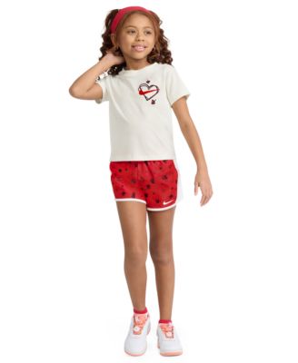 Girls' 4-6X Cherry T-Shirt and Dri-FIT Tempo Printed Shorts, 2-Piece Set