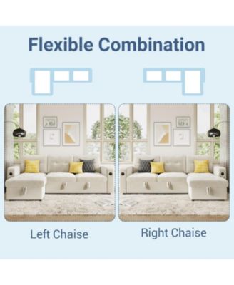 84" Sleeper Sofa Bed, L-Shaped Convertible Couch with Storage, Charging Station and LED Lights