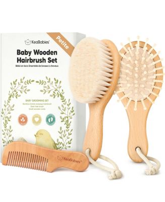 KeaBabies Baby Hair Brush and Comb Set Petite, Oval Wooden Baby Brush ...