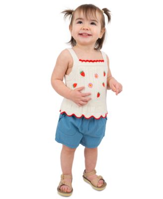 Baby Girls' Embroidered Tank Top and Chambray Shorts, 2-Piece Set