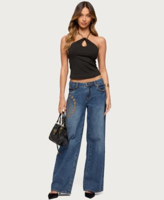 Women's Alizie Beaded Chain Keyhole Halter Top