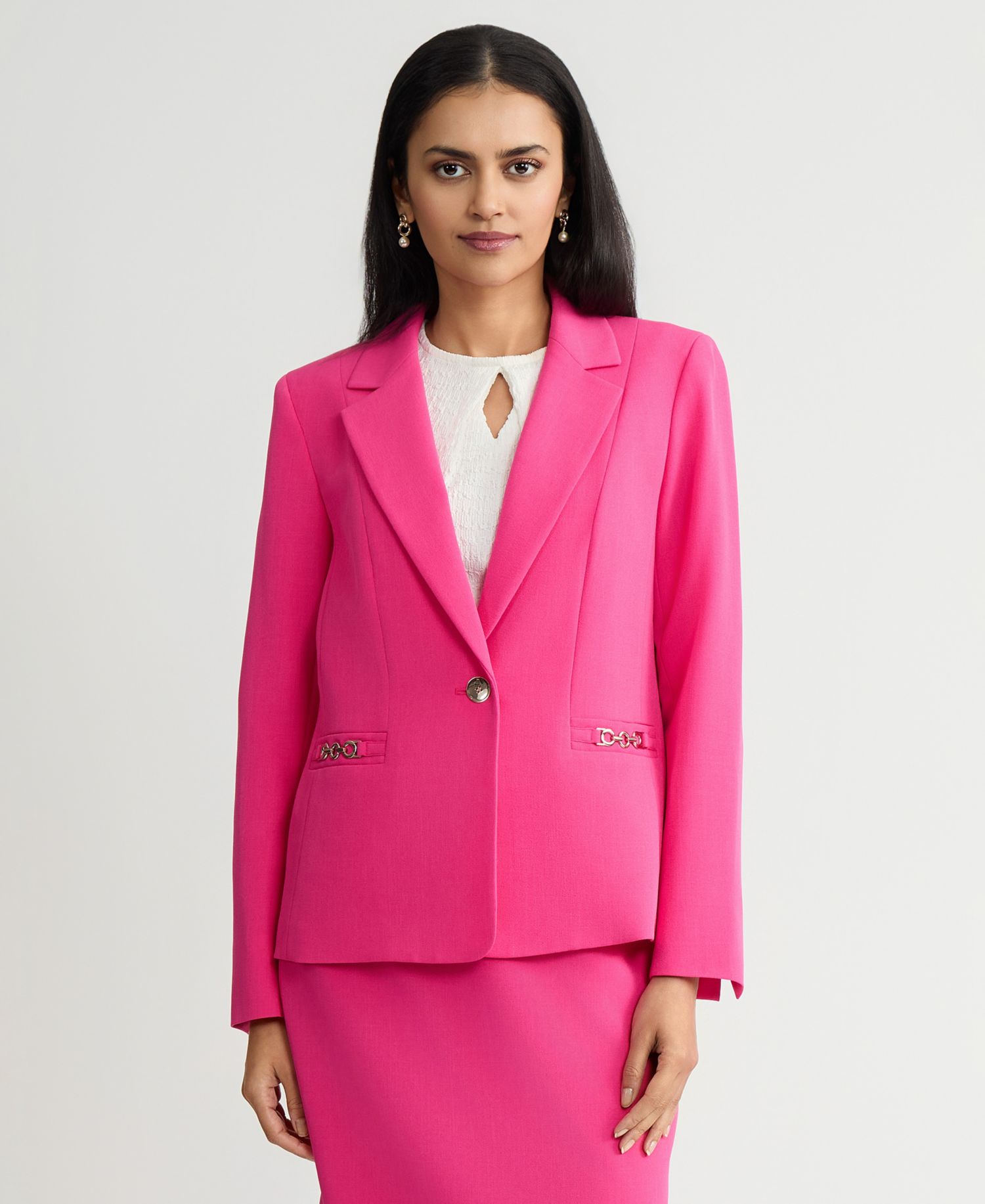 Petite Women's One-Button Chain-Trim Blazer