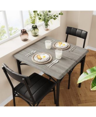 Modern Rustic Gray Square Dining Set, 29.2' L x W 30.1' H Table, 33.7' 18.4' 17' Chairs, 2 Person, Metal and MDF, Easy Assembly, Space-Saving