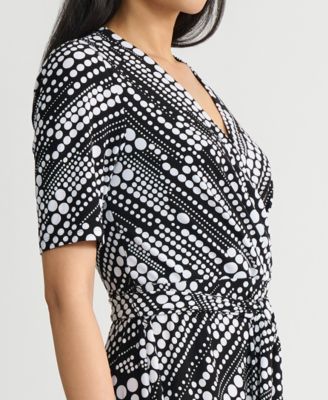 Women's Printed Faux-Wrap Midi Dress