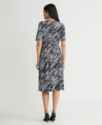 Women's Printed Faux-Wrap Midi Dress