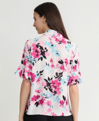 Women's Printed Ruffle-Sleeve Blouse