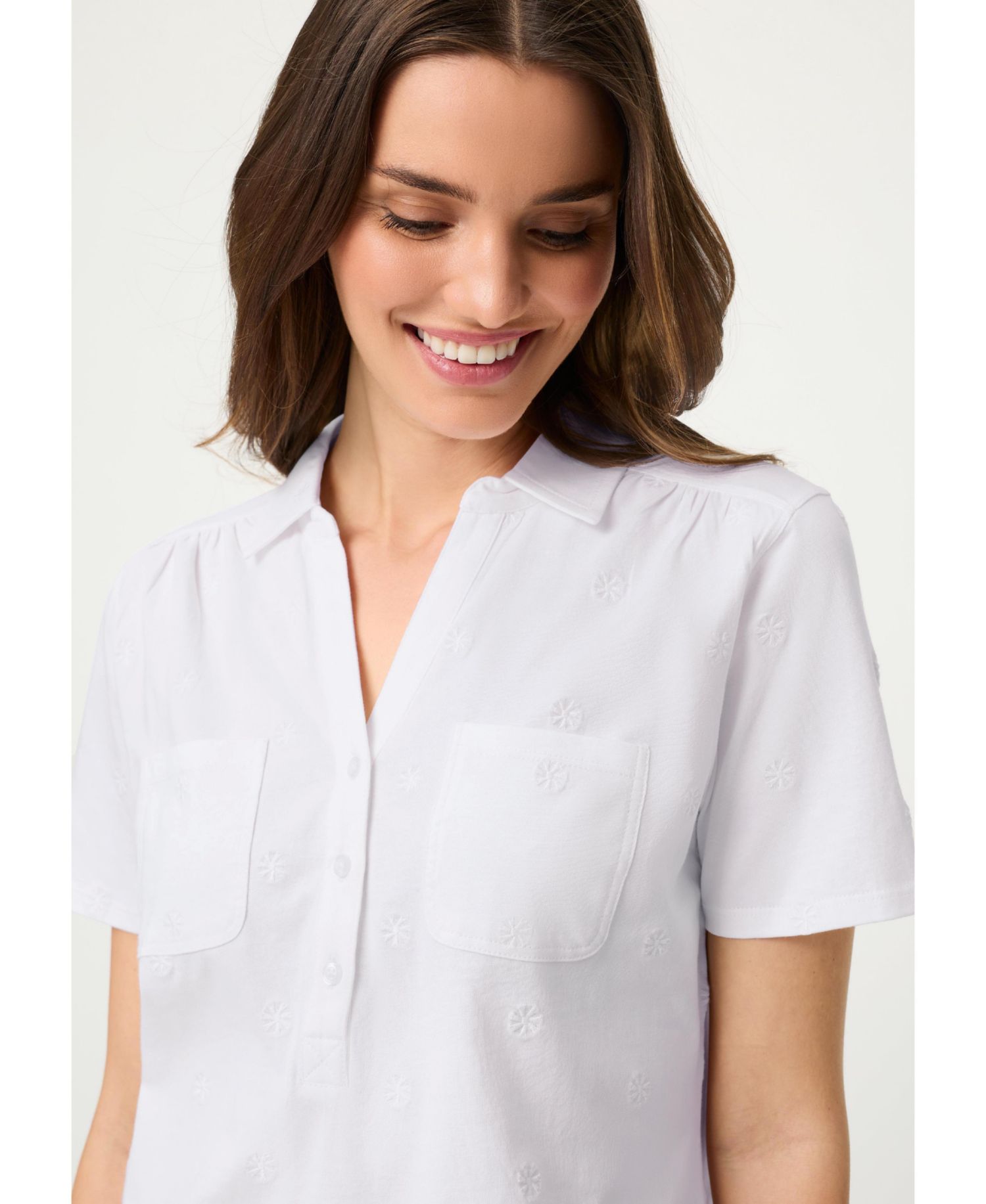 Women's Embroidered Polo Henley T-Shirt