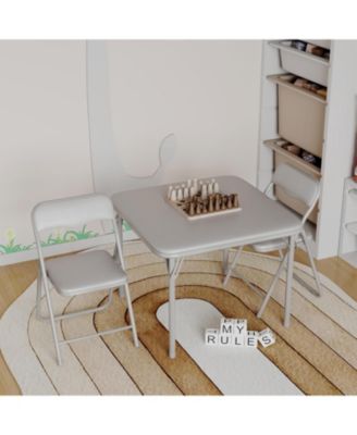 Boys and Girls Folding Table and Chair Set of 3 - Includes 1 Portable Table and 2 Chairs, PU Upholstered