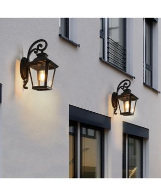 14" Outdoor Wall Lanterns 2-Pack, Waterproof Wall Sconce with Clear Glass Panels, Patio, Garden
