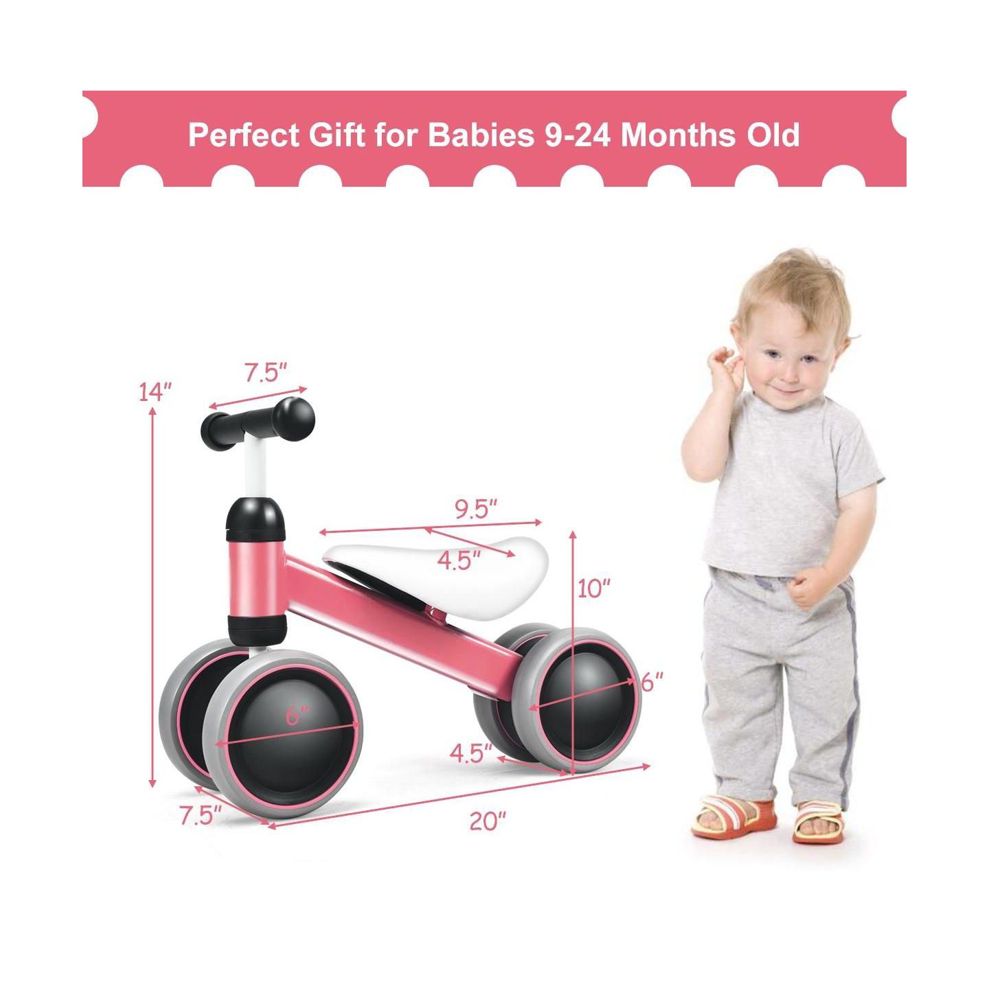 Детская игрушка HONGGE Baby Balance Bike, No-Pedal 4-Wheel, Ages 2+, цвет: Розовый — фото 5
