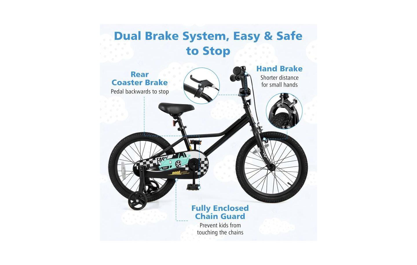 Детская игрушка HONGGE 18" Kids Bike with Adjustable Seat and Detachable Training Wheels, Ages 4-8, цвет: Чёрный — фото 8
