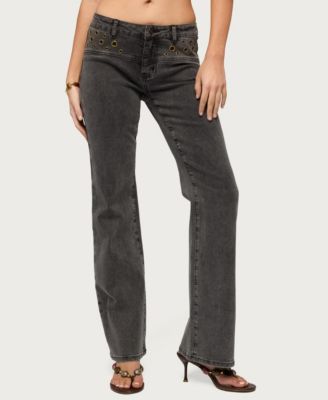 Women's Grommet Mid Rise Straight Leg Jeans