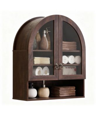 Arched Wall Cabinet Wide Adjustable Shelves Glass Doors Over Toilet Storage