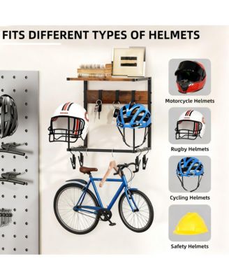 Helmet Wall Mount shelf Hat Stand Display Gear Storage Organizer Metal Wood