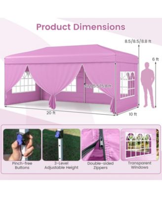 10 X 20 FT Pop up Canopy Tent w/ 6 Sidewalls Wheeled Bag 6 Sandbags 10 Stakes